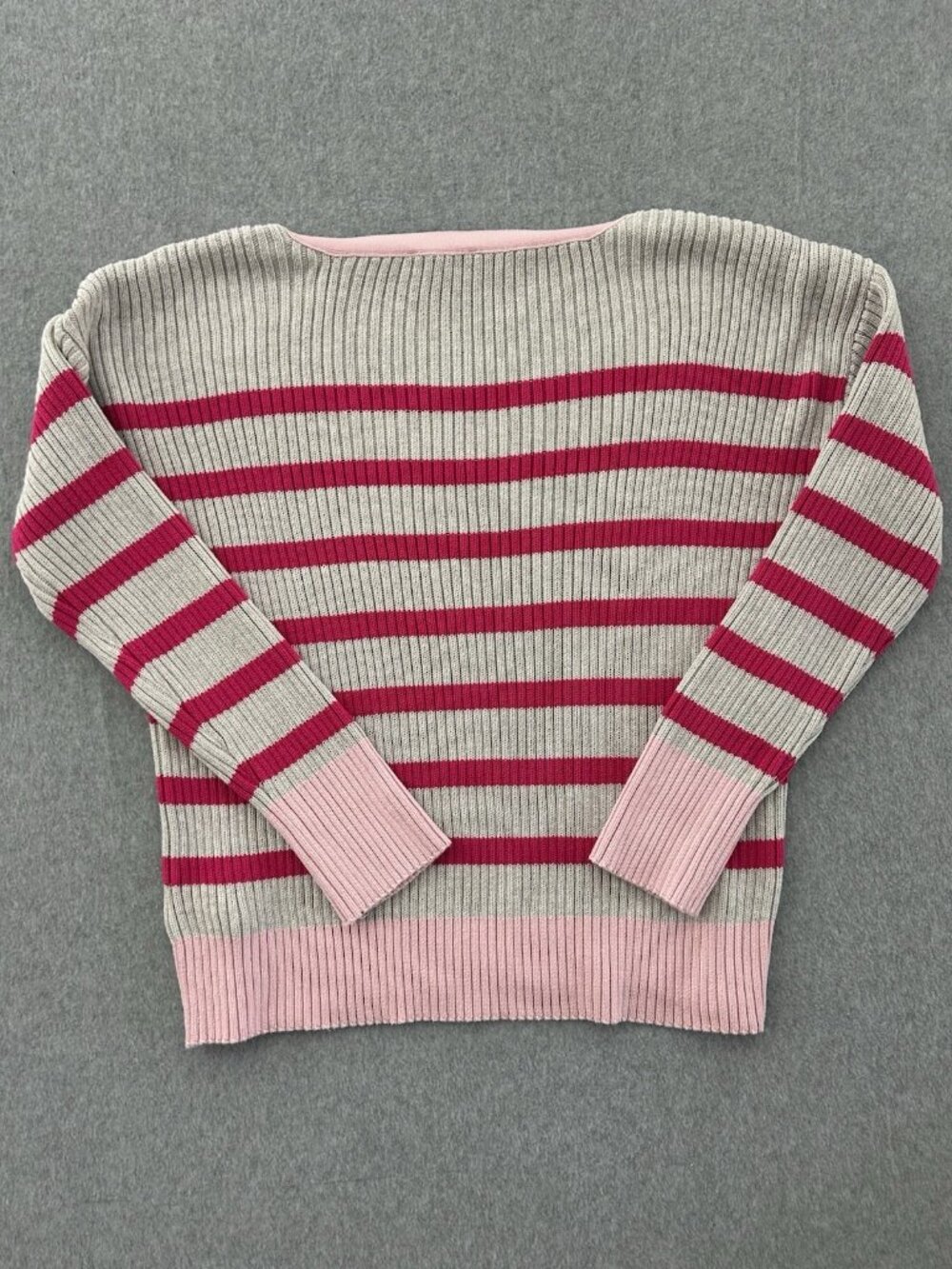 Vineyard Vines Sweater Size M Striped Boatneck Gray Pink Preppy - Picture 8 of 8
